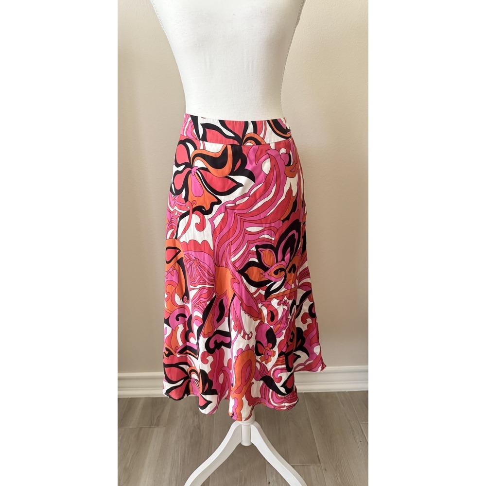 Valerie Stevens 100% Silk Pucci Inspired Abstract Midi Skirt Size 14 Pink